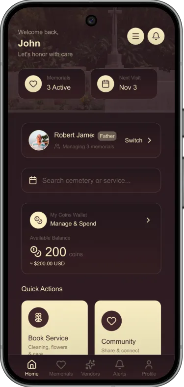 Grave Love App Vendor Screens