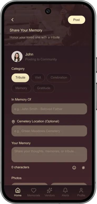 Grave Love App Vendor Screens