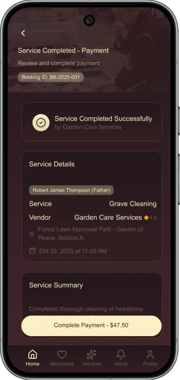 Grave Love App Vendor Screens
