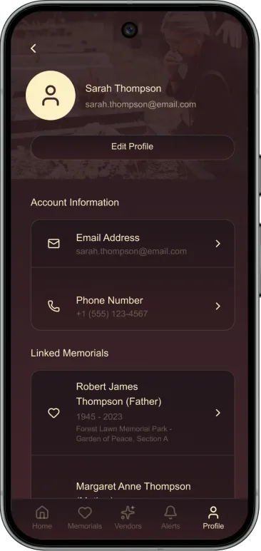 Grave Love App Vendor Screens