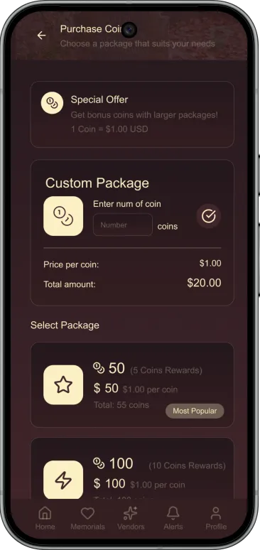 Grave Love App Vendor Screens