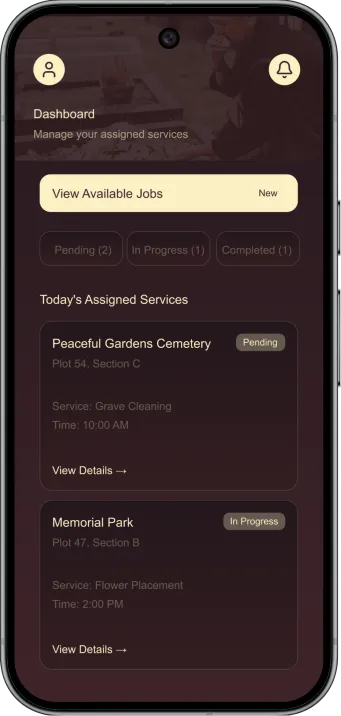 Grave Love App Vendor Screens