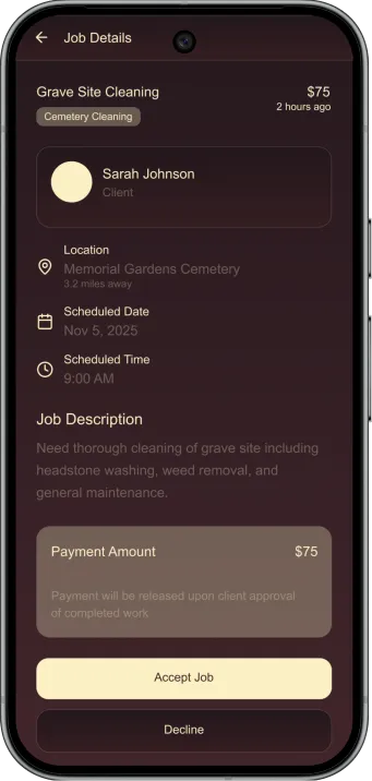 Grave Love App Vendor Screens