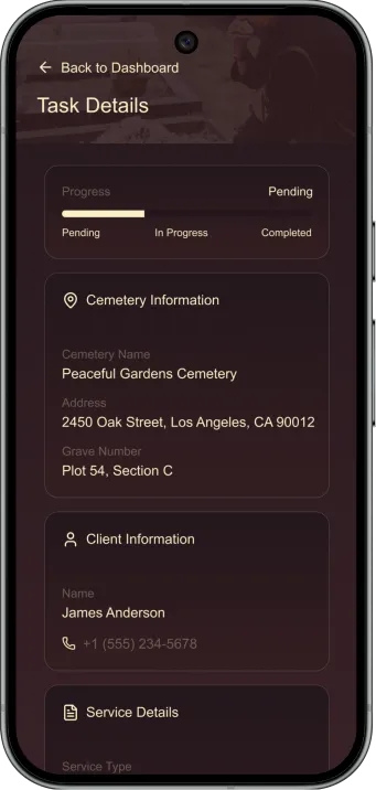 Grave Love App Vendor Screens