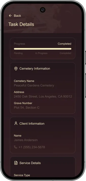 Grave Love App Vendor Screens